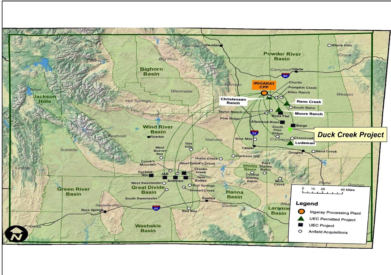 Wyoming state map with Duck Creek project location