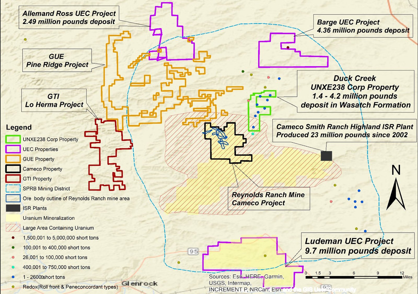 Map of surrounding deposits with legend
