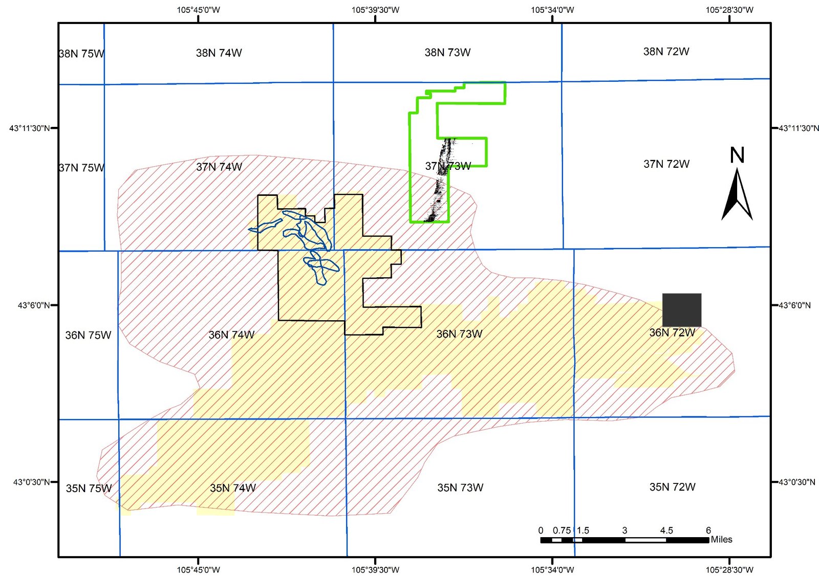 Map of Reynolds Ranch, Duck Creek ore body outline and Cameco ISR Plant